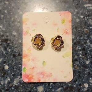 Circle Knotted Gold Plated Shiny Pierced Earrings New